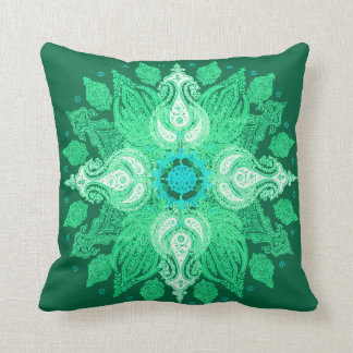Paisley wheel emerald green sun flower cushion