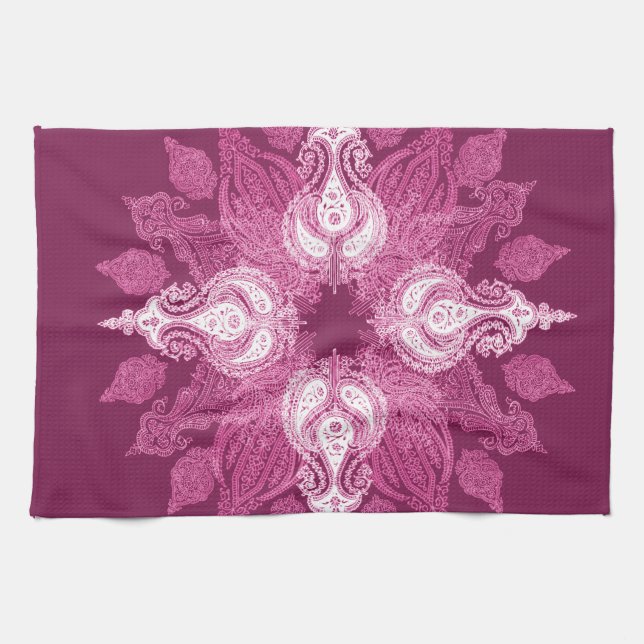 Paisley wheel purple pink sun flower tea towel (Horizontal)