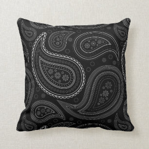 Paisley White on Black Throw Pillow