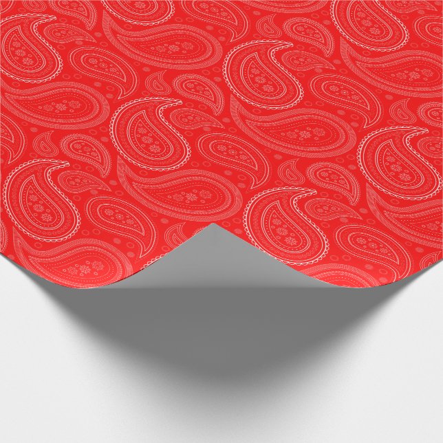 Paisley White on Red Wrapping Paper (Corner)