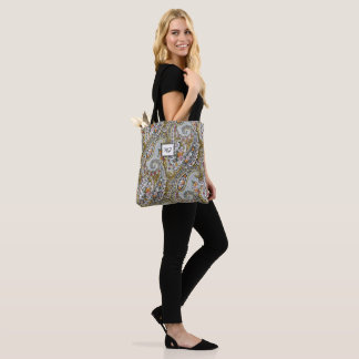 Paisley with customised alphabet monogram tote bag