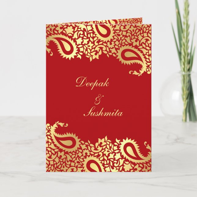 Paisleys Elegant Indian Wedding Folded Invitation (Front)