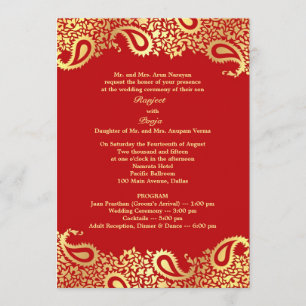 Paisleys Wedding with Programs Flat Invitation
