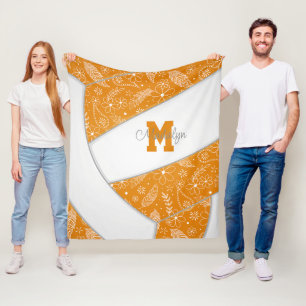paislies feathers doodles orange white volleyball fleece blanket