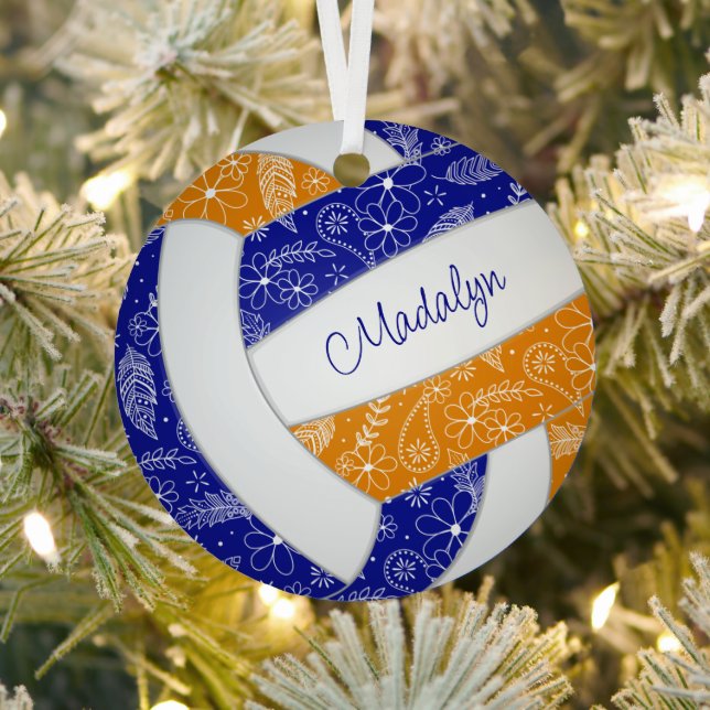 paislies feathers floral blue orange volleyball metal tree decoration (Insitu)
