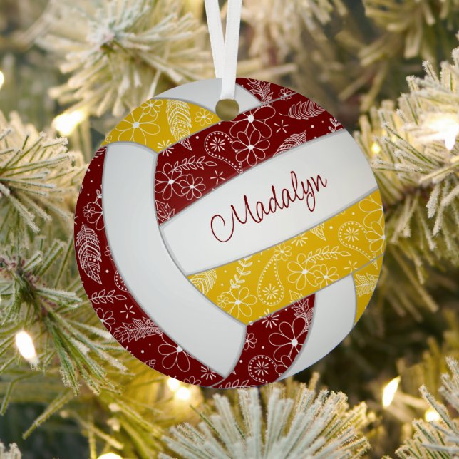 paislies feathers floral maroon gold volleyball metal tree decoration (Insitu)
