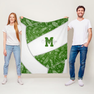 paislies feathers flowers pattern green volleyball fleece blanket