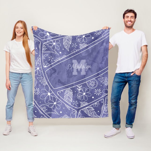 paislies feathers flowers pattern lilac volleyball fleece blanket (In Situ)
