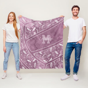 paislies feathers flowers pattern plum volleyball fleece blanket