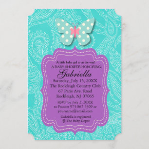 Paisly Blue with Butterfly Baby Shower Invitation