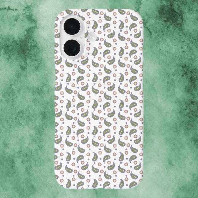 Paisly Flower Dots Green Pink Purple Case-Mate iPhone Case (A phone case of paisley, flowers and polka dots done in green, pink and purple.)