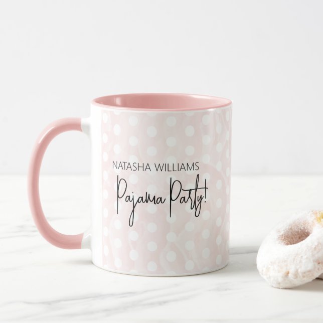 Pajama Bachelorette Pink Polka Dot Favour Mug (With Donut)