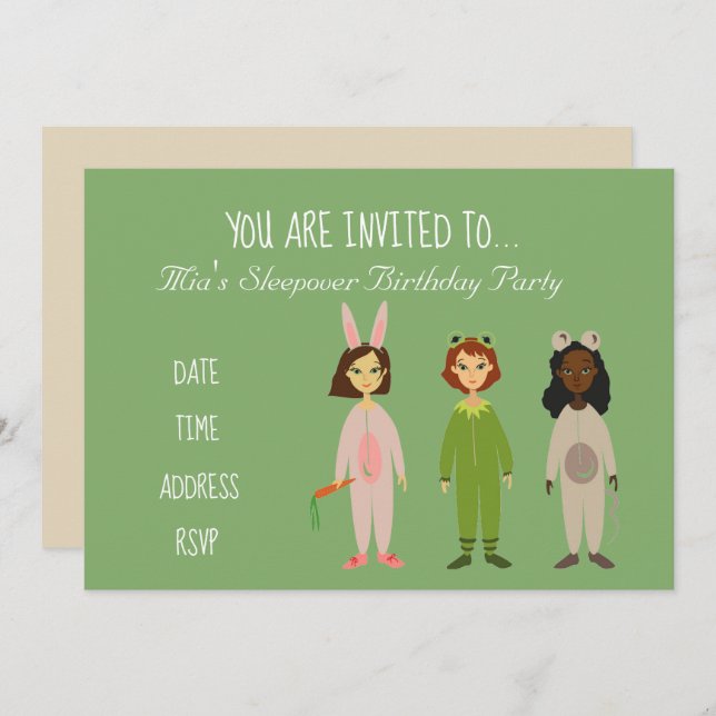Pajama cute Slumber sleepover birthday party Invitation (Front/Back)