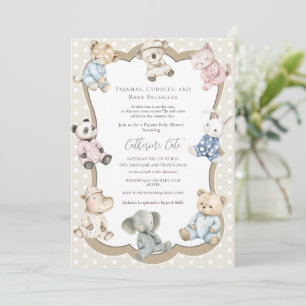 Pajama Party Animal Theme Baby Shower Invitation