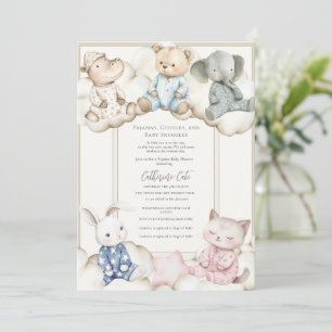 Pajama Party Animal Theme Baby Shower  Invitation