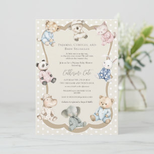Pajama Party Animal Theme Baby Shower  Invitation
