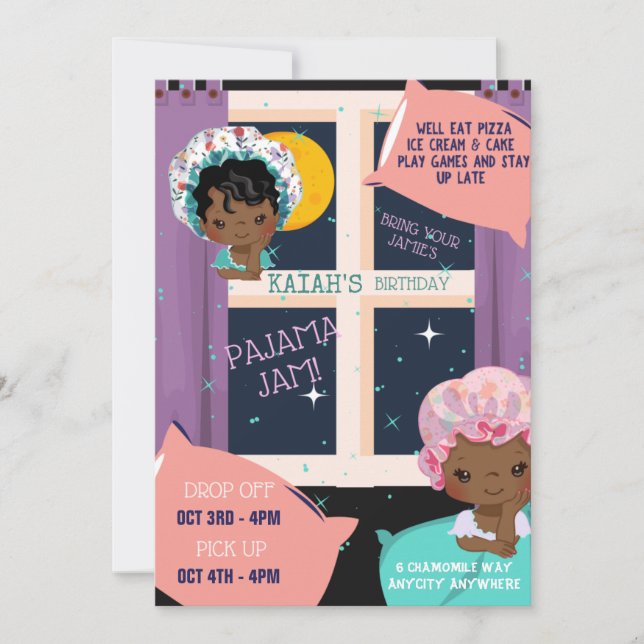 Pajama Party Birthday Invitation Card (Front)