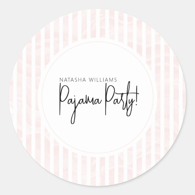 Pajama Party Bridal Shower Pink Stripes Classic Round Sticker (Front)
