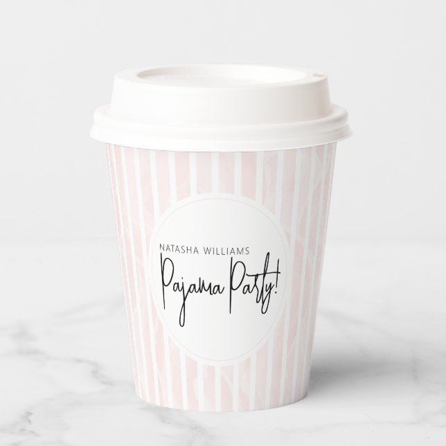 Pajama Party Bridal Shower Pink Stripes Paper Cups (Front)