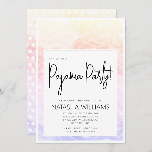 Pajama Party Colourful Pastel Elegant Invitation (Front/Back)