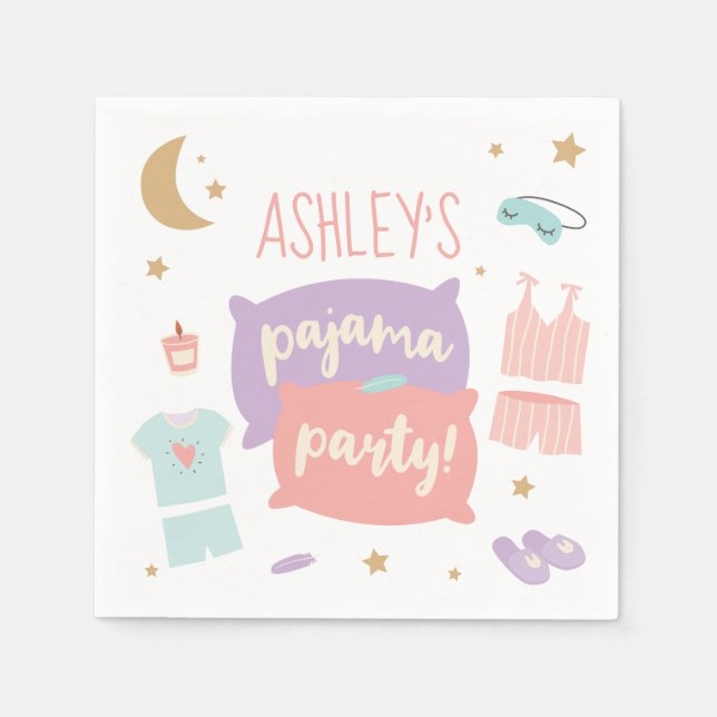 Pajama Party Girls Any Age Happy Birthday Party Napkin (Front)