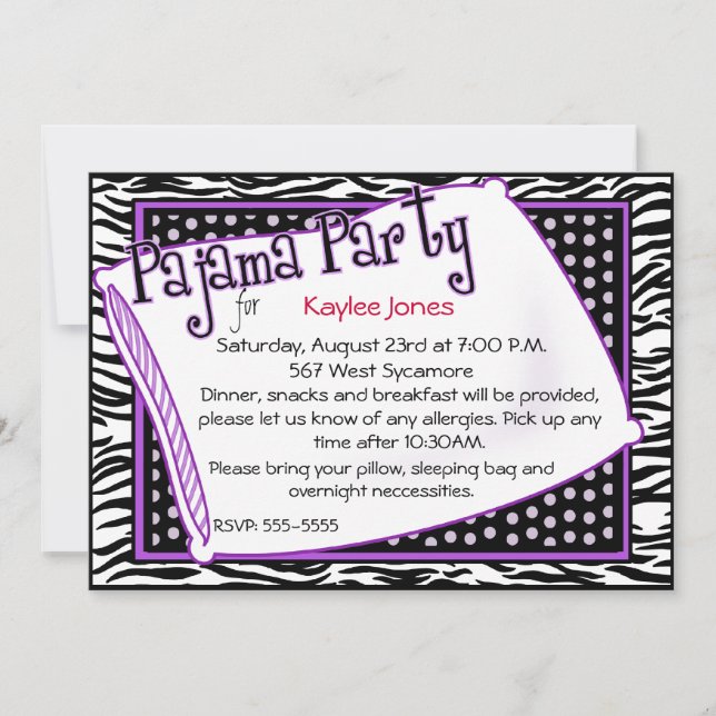 Pajama Party In Black and Purple Invitation (Front)