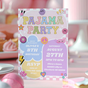 Pajama Party Preppy Varsity Patch Birthday Party Invitation