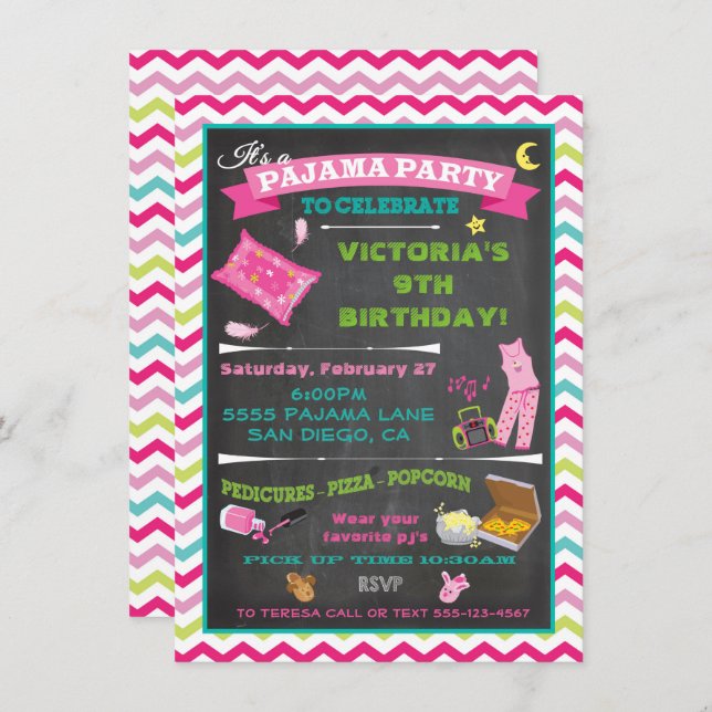 Pajama Party Sleepover Slumber Party Invitation (Front/Back)