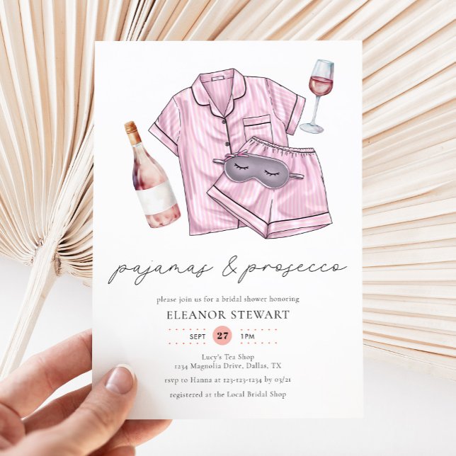 Pajama Party Slumber PJ Prosecco Bridal Shower Invitation (Creator Uploaded)