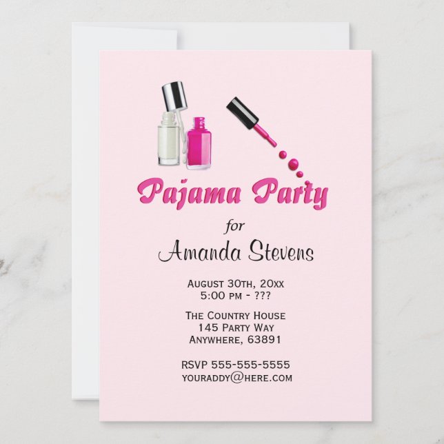 Pajama Party Unique Girls Pink Invitation (Front)