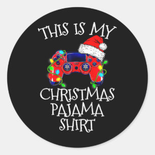 Pajama Shirt Video Game Controller Santa Hat Gamer Classic Round Sticker