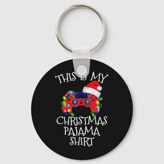 Pajama Shirt Video Game Controller Santa Hat Gamer Key Ring (Front)