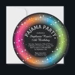 Pajama Sleepover Birthday Party Invitations<br><div class="desc">Cute circle die cut pajama party invitation featuring a neon orange,  blue green & pink circle with scattered white stars.  Flip our modern sleepover birthday party invitation over to find a matching back for an extra special touch. Stylish slumber party invite for a tween girl or teen girl.</div>