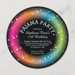 Pajama Sleepover Birthday Party Invitations<br><div class="desc">Cute circle die cut pajama party invitation featuring a neon orange,  blue green & pink circle with scattered white stars.  Flip our modern sleepover birthday party invitation over to find a matching back for an extra special touch. Stylish slumber party invite for a tween girl or teen girl.</div>