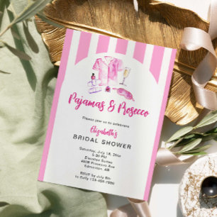 Pajamas and Prosecco Bridal Shower Pink Stripes Invitation
