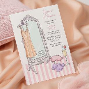 Pajamas and Prosecco Pink Bridal Lingerie Shower Invitation