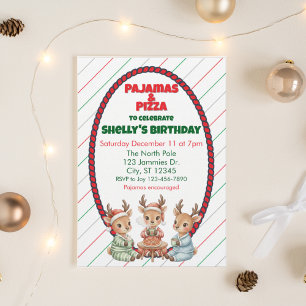 Pajamas & Pizza, Holiday Reindeer Birthday Invitation