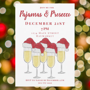 Pajamas & Prosecco Christmas Party Girls Night  Invitation