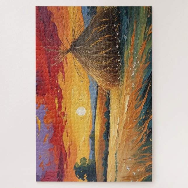 Pajar solitario al atardecer jigsaw puzzle (Vertical)