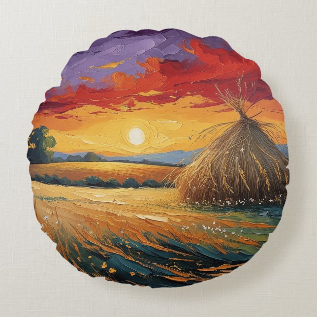Pajar solitario al atardecer round cushion (Front)