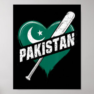 Pakistan Cricket Flag Heart Retro Poster