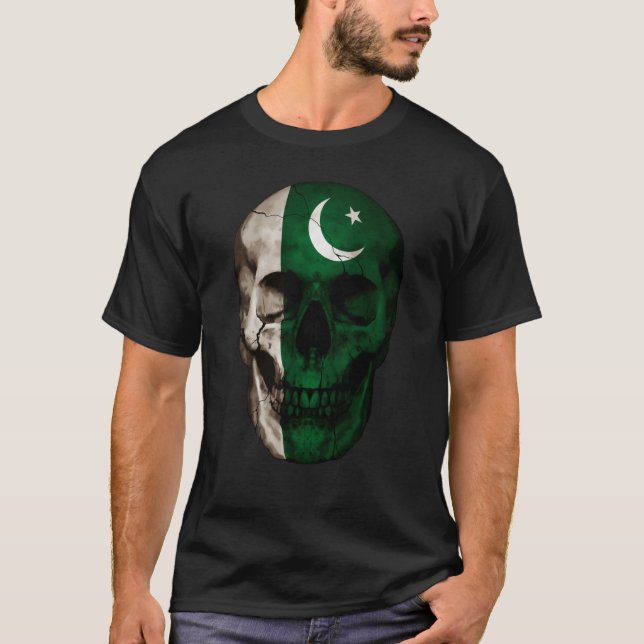 Pakistan Flag Skull Pakistani Roots Proud Patrioti T-Shirt (Front)