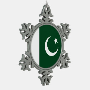 Pakistan Flag Snowflake Pewter Christmas Ornament