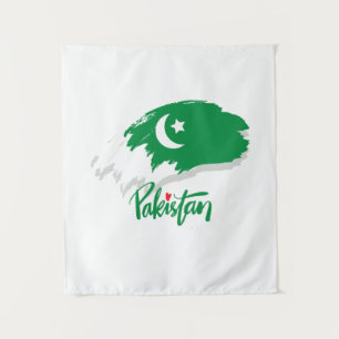 Pakistan Flag with Pakistan Heart Tapestry