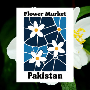 Pakistan Flower Market White Jasmine & Blue Postcard