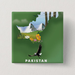 Pakistan illustrated travel map. 15 cm square badge