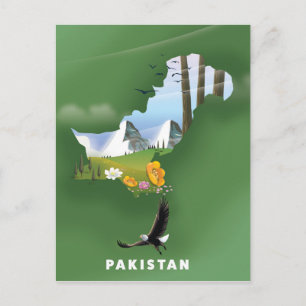 Pakistan illustrated travel map. postcard