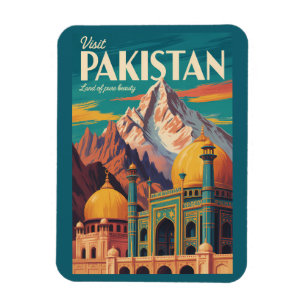 Pakistan Landscape Illustration Travel Art Vintage Magnet