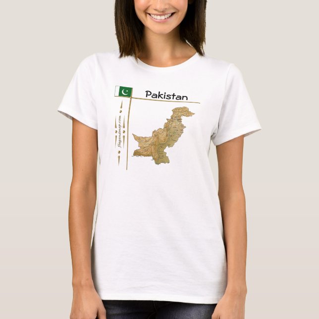 Pakistan Map + Flag + Title T-Shirt (Front)