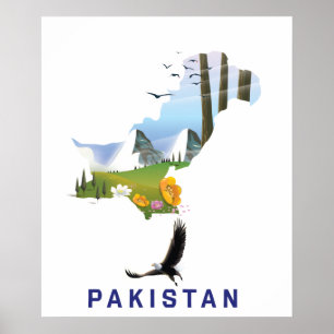 Pakistan travel poster map
